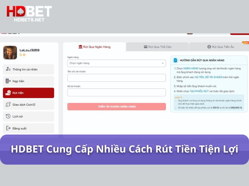 Nạp & rút tiền HDBET nhanh chóng, an toàn, minh bạch HDBET cung cấp nhiều cách rút tiền tiện lợi