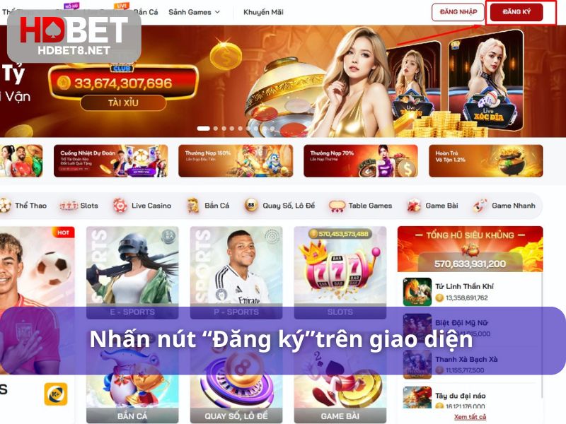 Trang chủ Chọn mục Đăng ký trên giao diện chính